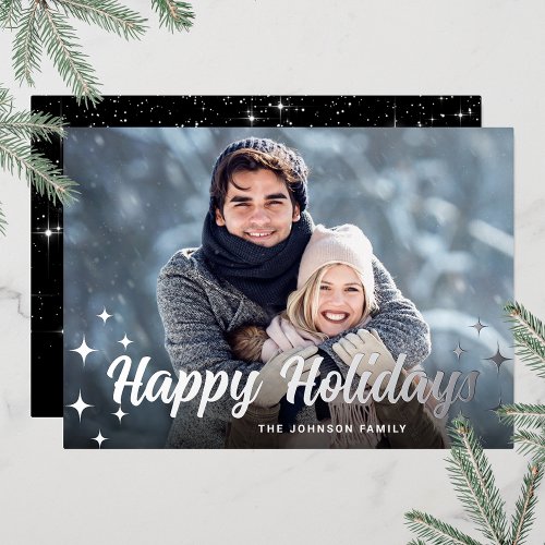 Sparkle Christmas PHOTO Greeting Silver Foil Holiday Card