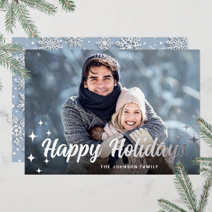 Sparkle Christmas PHOTO Greeting Silver Foil Holiday Card