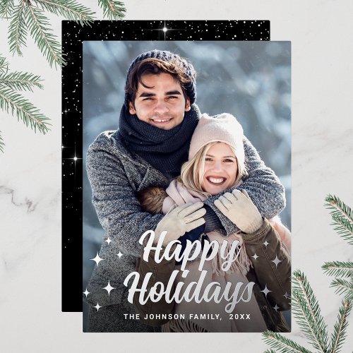 Sparkle Christmas PHOTO Greeting Silver Foil Holiday Card