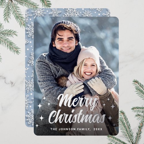 Sparkle Christmas PHOTO Greeting Silver Foil Holiday Card