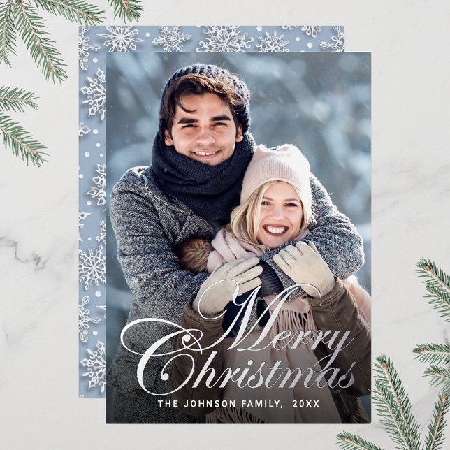 Sparkle Christmas PHOTO Greeting Silver Foil Holiday Card (Customizable Christmas holiday greeting photo card with real foil print.)
