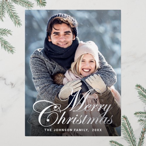 Sparkle Christmas PHOTO Greeting Silver Foil Holiday Postcard