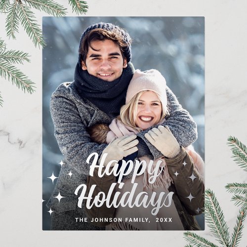 Sparkle Christmas PHOTO Greeting Silver Foil Holiday Postcard