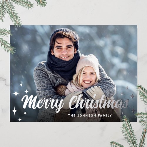 Sparkle Christmas PHOTO Greeting Silver Foil Holiday Postcard