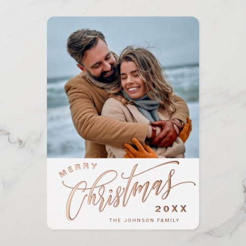 Sparkle Christmas PHOTO Rose Gold Foil Holiday Card