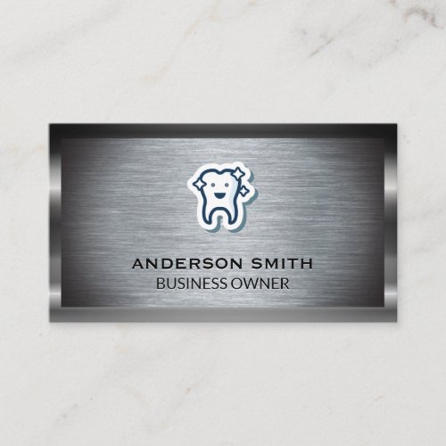 Sparkle Clean Tooth Icon  Metallic Brush Business Card