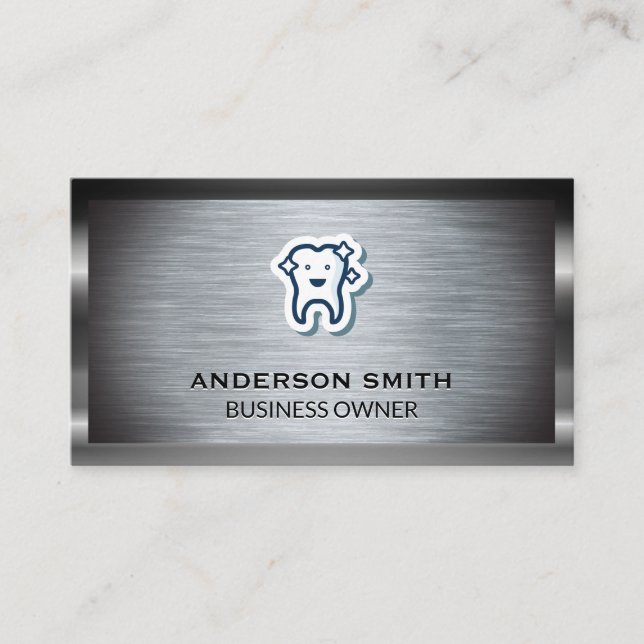 Sparkle Clean Tooth Icon | Metallic Brush Business Card (Front)