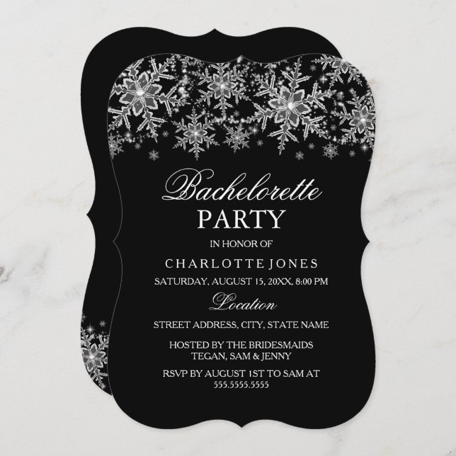 Sparkle Crystal Snowflake Bachelorette Party Invitation (Front/Back)