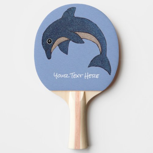 Sparkle Dark Blue White Dolphin Jumping Position Ping Pong Paddle