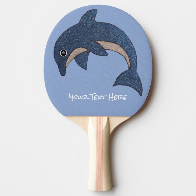 Sparkle Dark Blue White Dolphin Jumping Position Ping Pong Paddle (Front)