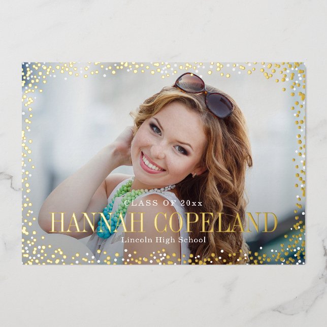 Sparkle Delight Foil Graduation Landscape Photo Invitation (Front)