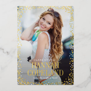 Sparkle Delight Foil Graduation Portrait Photo Foil Invitation