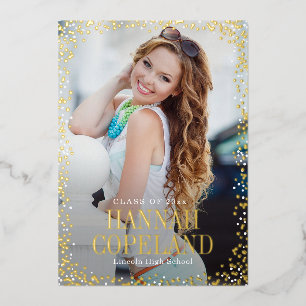 Sparkle Delight Foil Graduation Portrait Photo Invitation