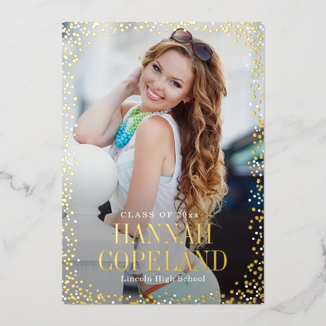 Sparkle Delight Foil Graduation Portrait Photo Invitation (Front)