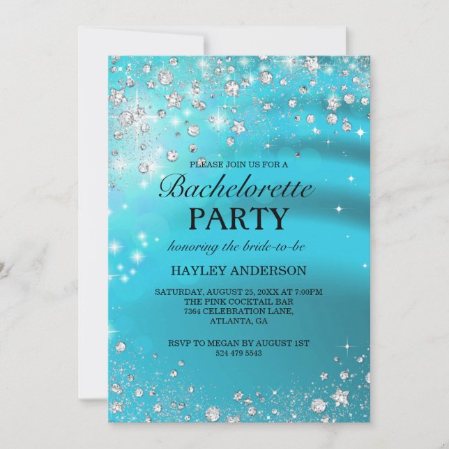 Sparkle Diamond Blue Bachelorette Party Invitation (Front)