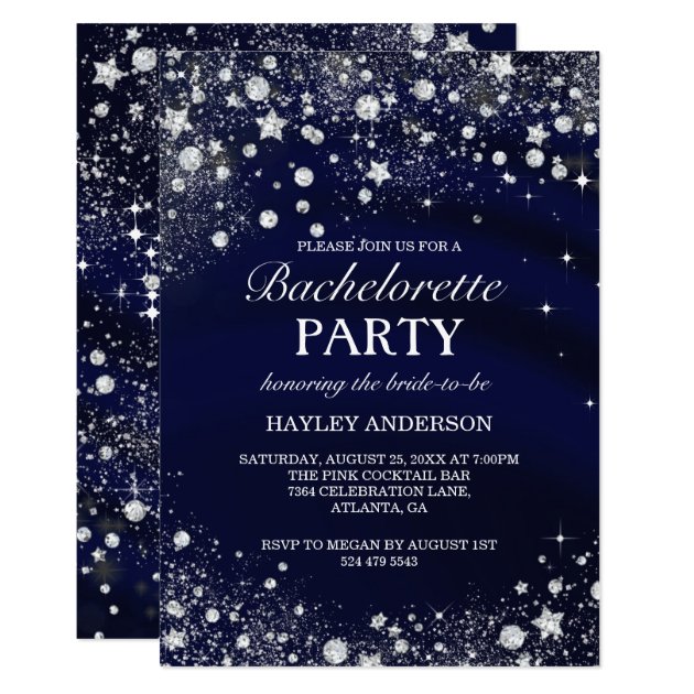 Sparkle Diamond Blue Bachelorette Party Invite