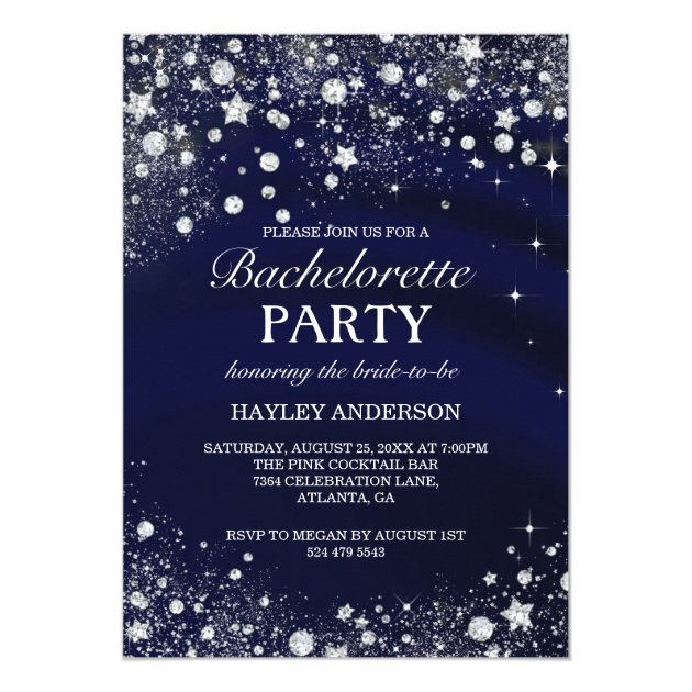 Sparkle Diamond Blue Bachelorette Party Invite