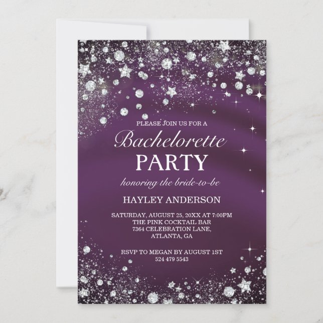 Sparkle Diamond Burgundy Purple Bachelorette Party Invitation (Front)