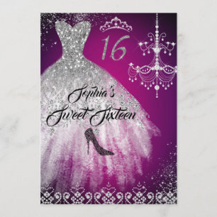 Sparkle Diamond Dress Pink Silver Sweet 16 Invitation