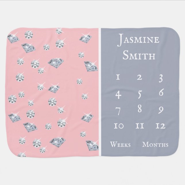 Sparkle Diamonds Milestone Baby Blanket (Horizontal)