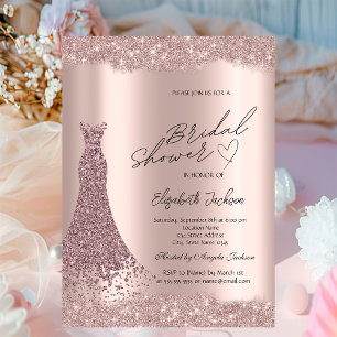 Sparkle Diamonds Rose Gold Dress Bridal Shower Invitation