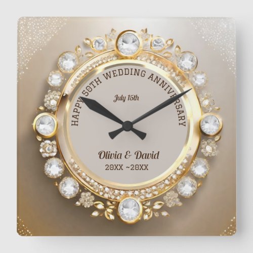 Sparkle Diamonds Wedding Anniversary  Square Wall Clock