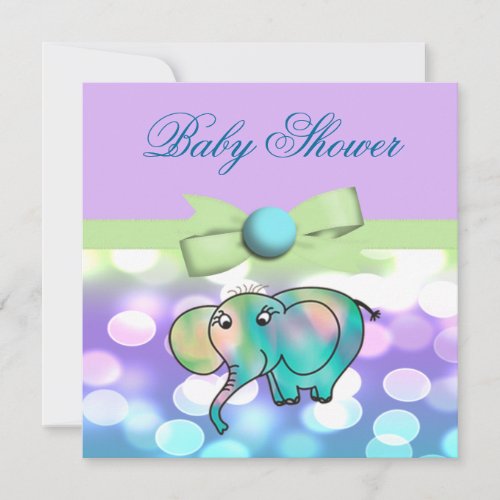 Sparkle Dots Pastel Elephant Baby Shower Personalized Announcements