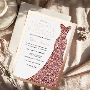 Sparkle Dress 30th Birthday Party Rose Gold Foil Invitation
