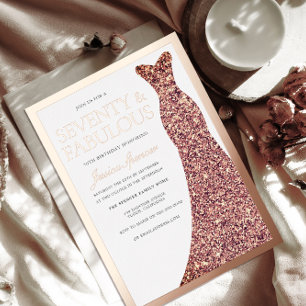 Sparkle Dress 70th Birthday Rose Gold Foil Invitation