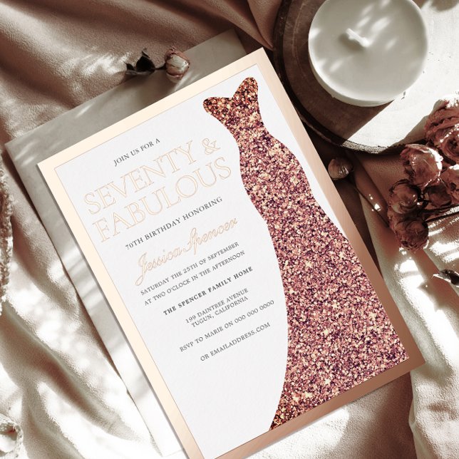 Sparkle Dress 70th Birthday Rose Gold Foil Invitation (Creator Uploaded)