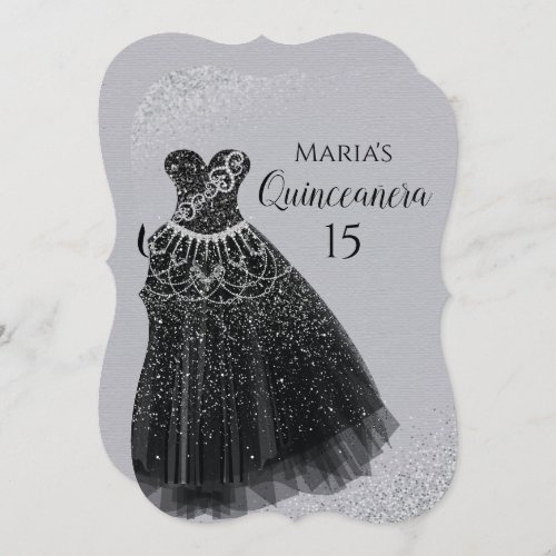 Sparkle Dress Black Silver Quinceaera Invitations