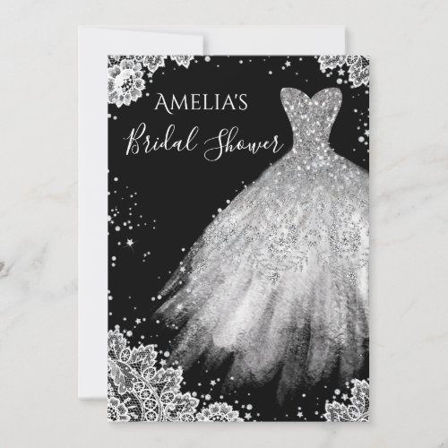 Sparkle Dress Black White Lace Bridal Shower Invitation