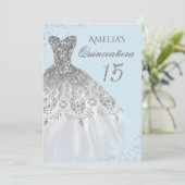 Sparkle Dress Blue Silver Quinceanera Invitation (Standing Front)