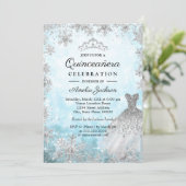 Sparkle Dress Blue Snowflakes Winter Quinceanera Invitation (Standing Front)