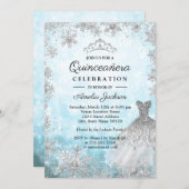 Sparkle Dress Blue Snowflakes Winter Quinceanera Invitation (Front/Back)