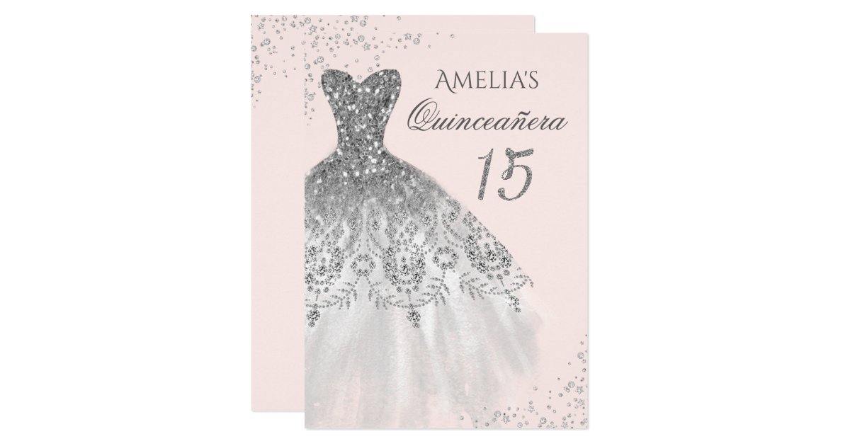 Sparkle Dress Blush Rose Gold Quinceanera Invitation Zazzle Com