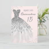 Sparkle Dress Blush Rose Gold Quinceanera Invitation (Standing Front)
