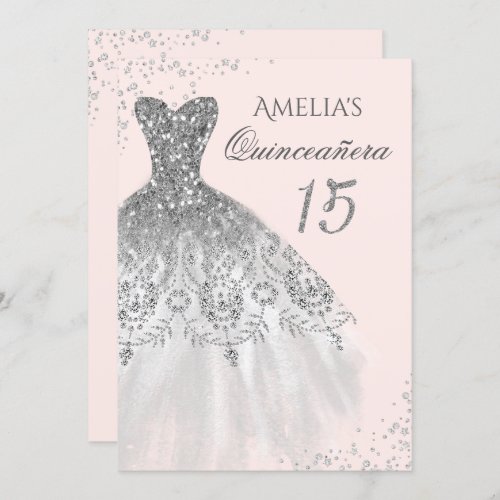 Sparkle Dress Blush Rose Gold Quinceanera Invitation