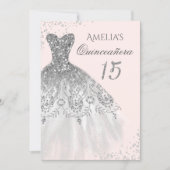 Sparkle Dress Blush Rose Gold Quinceanera Invitation (Front)