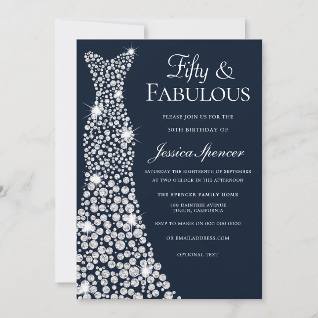 Sparkle Dress Down Fifty & Fabulous 50th Birthday Invitation (Front)