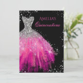 Sparkle Dress Pink Quinceanera Invitation (Standing Front)
