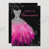 Sparkle Dress Pink Quinceanera Invitation (Front/Back)
