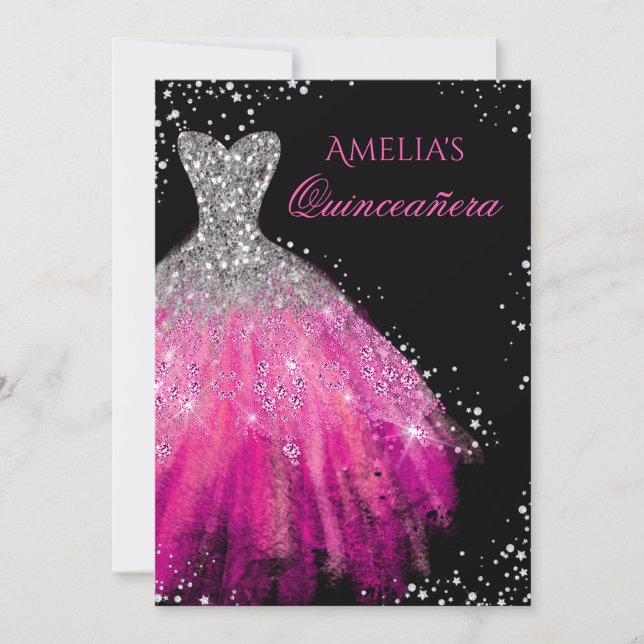 Sparkle Dress Pink Quinceanera Invitation (Front)