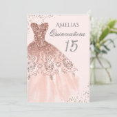 Sparkle Dress Pink Rose Gold Quinceanera Invite (Standing Front)