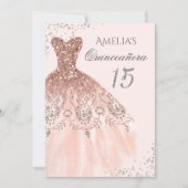 Sparkle Dress Pink Rose Gold Quinceanera Invite (Front)