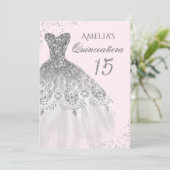 Sparkle Dress Pink Silver Quinceanera Invitation (Standing Front)