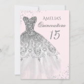 Sparkle Dress Pink Silver Quinceanera Invitation (Front)