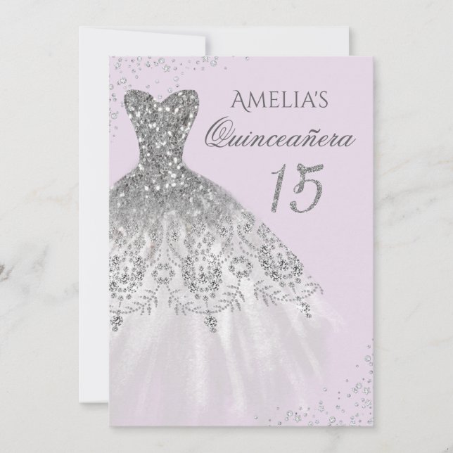 Sparkle Dress Purple Silver Quinceanera Invitation (Front)