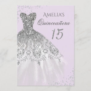 Sparkle Dress Purple Silver Quinceanera Invitation