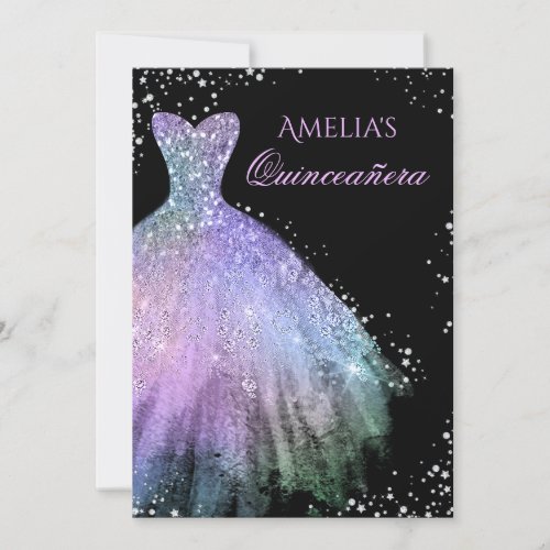 Sparkle Dress Rainbow Quinceanera Invitation